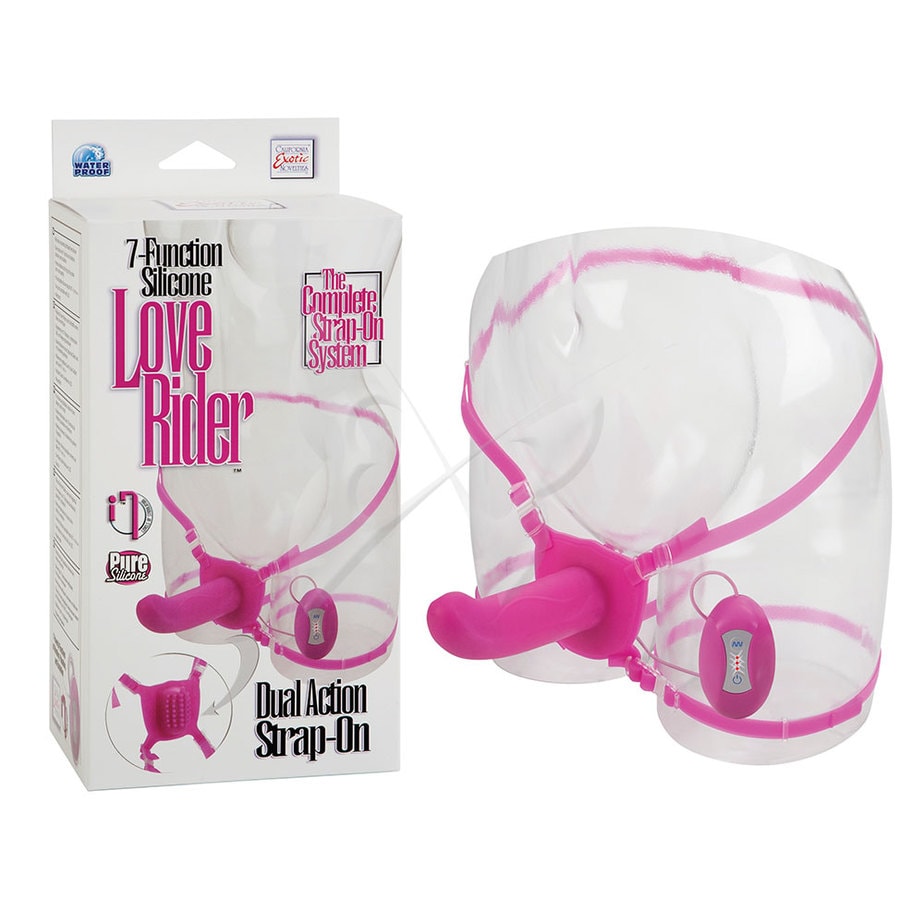7 Function Love Rider Dual Action Strap On Pink Box