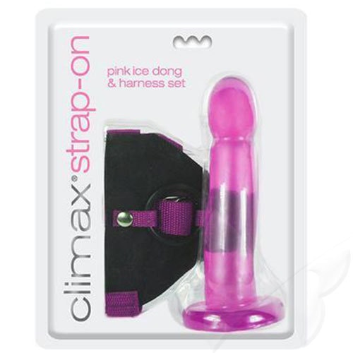 CLIMAX Strap On Pink Ice Dong & Harness Set Box