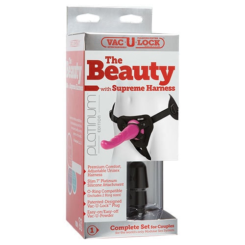 Vac U Lock Platinum Edition The Beauty with Supreme Harness Strap On Set (Pink) Box