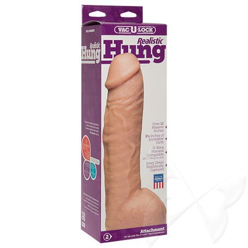 Vac U Lock HUNG 12.5 Inch Realistic Dildo (Vanilla) Box