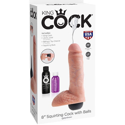 King Cock 8 Inch Squirting Cock With Balls (Flesh) Box