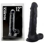 REALROCK 12 Inch Realistic Cock Plus Balls Black Realistic Dildo Packaging