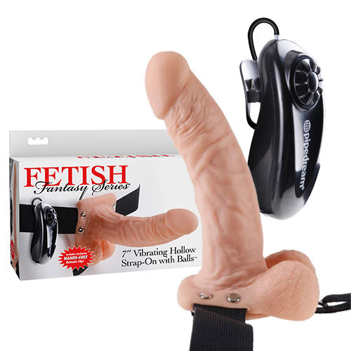 7 Inch Vibrating Hollow Strap-On with Balls (Light) | Strap-Ons