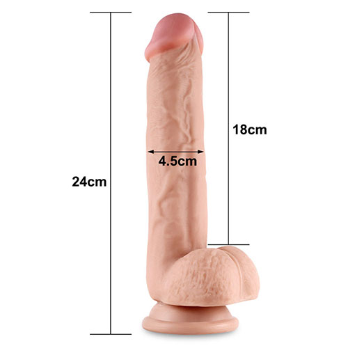Sliding Skin Dual Layer Dong (9.5 Inches) With Balls Dimensions