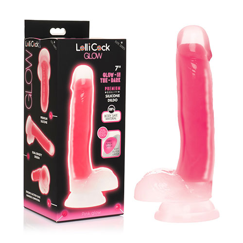 Lollicock 7 Inch Glow In The Dark Silicone Dildo With Balls (Pink)