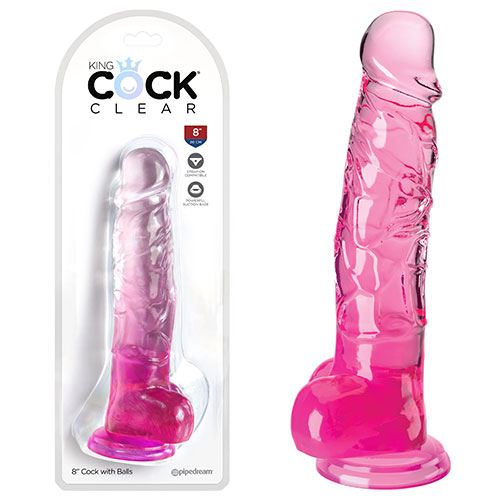 King Cock Clear (Pink) | 8 Inch Cock with Balls | Realistic Dildos